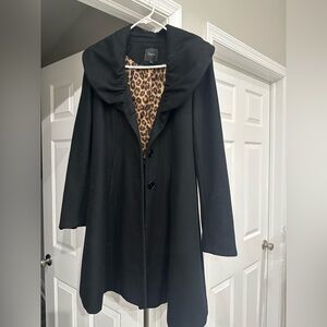 Express Black Trench Coat with Leopard Lining